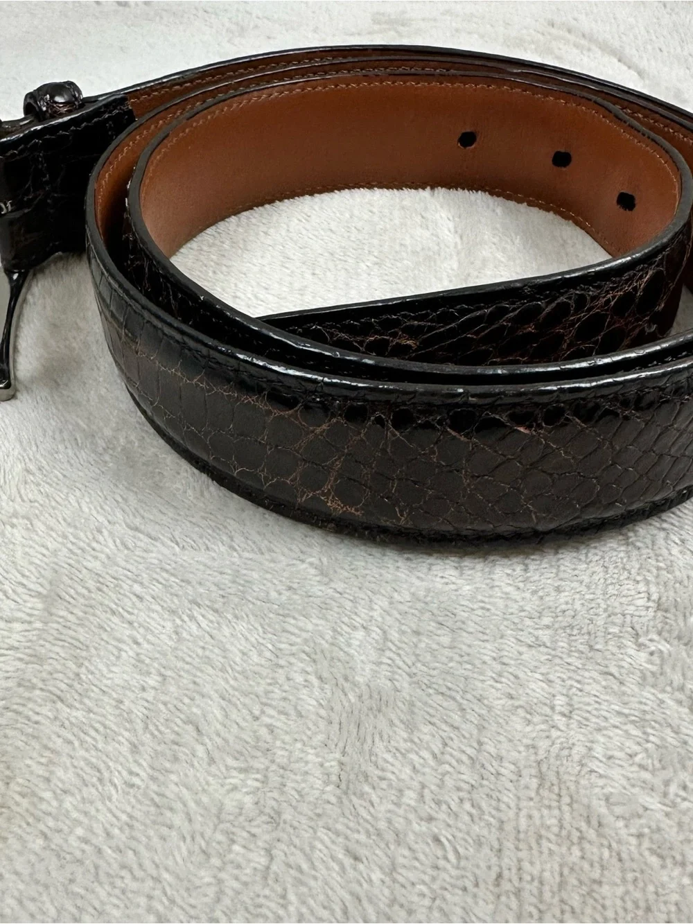 Crookhorn Genuine Alligator Leather Belt Brown Solid Brass Buckle USA